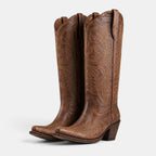 Women's Cowboy Boots with Embroidered Stitching and Block Heel