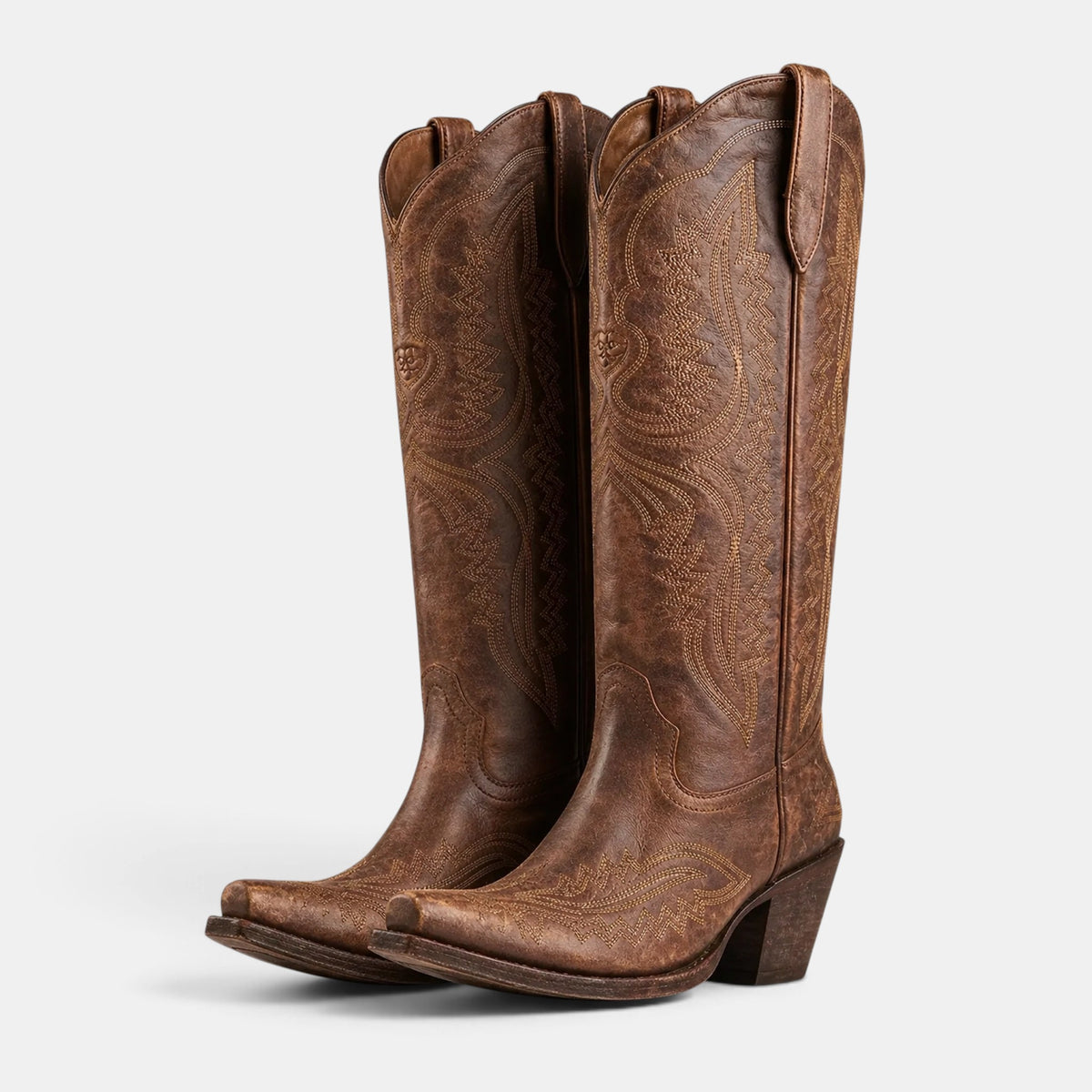 Women's Cowboy Boots with Embroidered Stitching and Block Heel