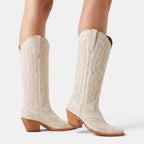 Women's Cowboy Boots with Embroidered Stitching and Block Heel
