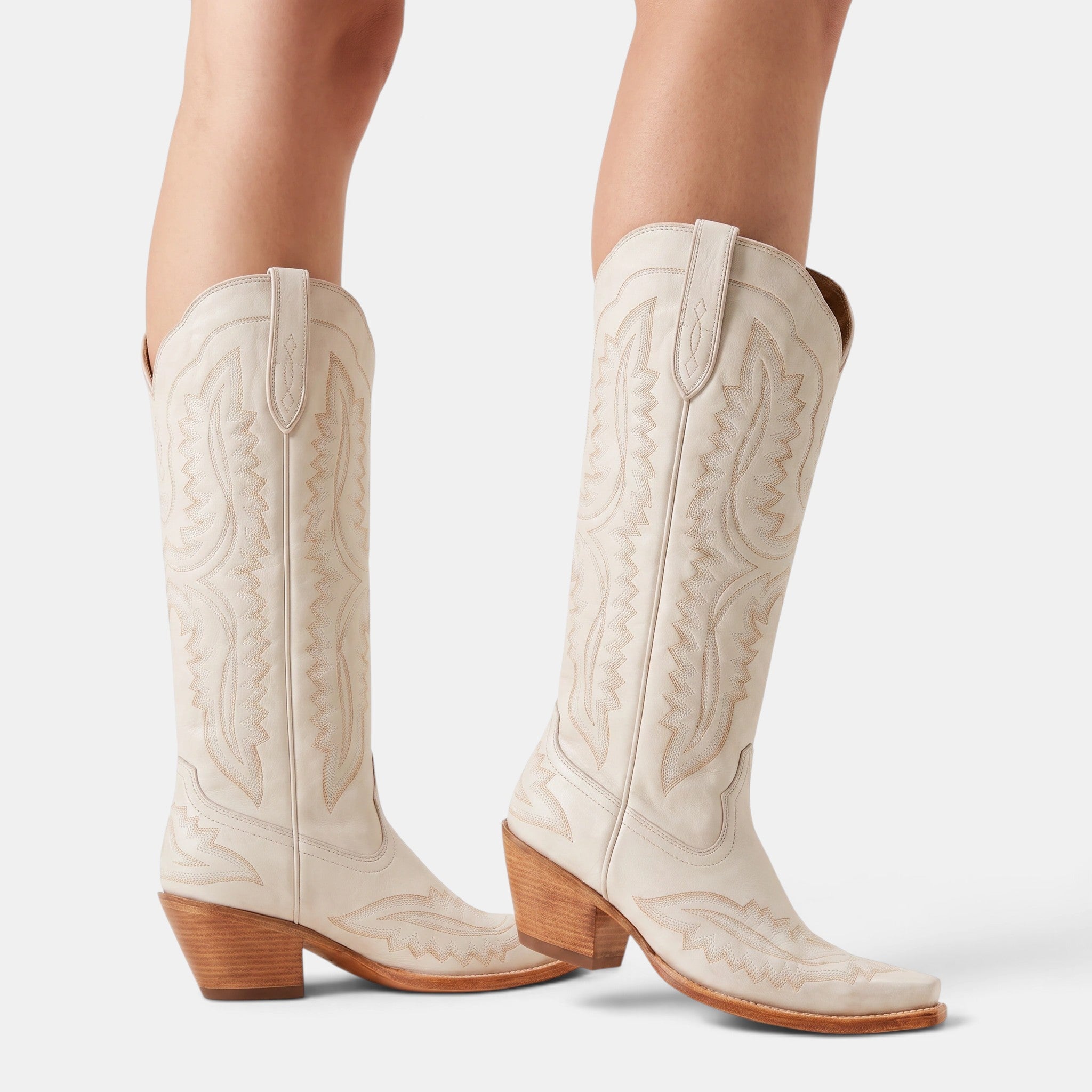 Women's Cowboy Boots with Embroidered Stitching and Block Heel