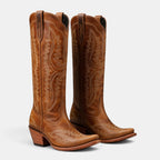 Women's Cowboy Boots with Embroidered Stitching and Block Heel