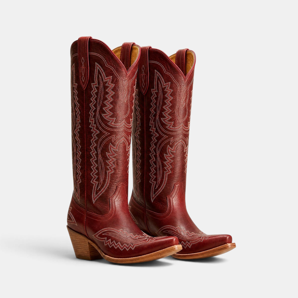 Women's Cowboy Boots with Embroidered Stitching and Block Heel