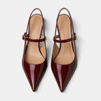 Women's Heels with Pointed Toe Buckle Strap and Slingback Design