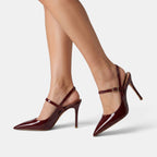 Women's Heels with Pointed Toe Buckle Strap and Slingback Design