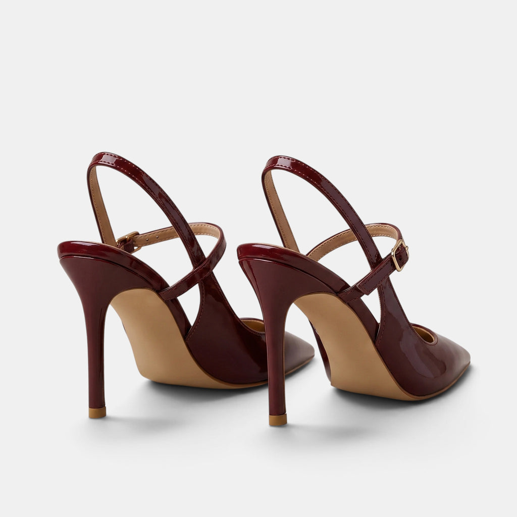 Women's Heels with Pointed Toe Buckle Strap and Slingback Design