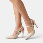 Women's Heels with Pointed Toe Buckle Strap and Slingback Design