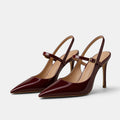 Women's Heels with Pointed Toe Buckle Strap and Slingback Design