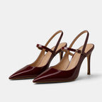 Women's Heels with Pointed Toe Buckle Strap and Slingback Design