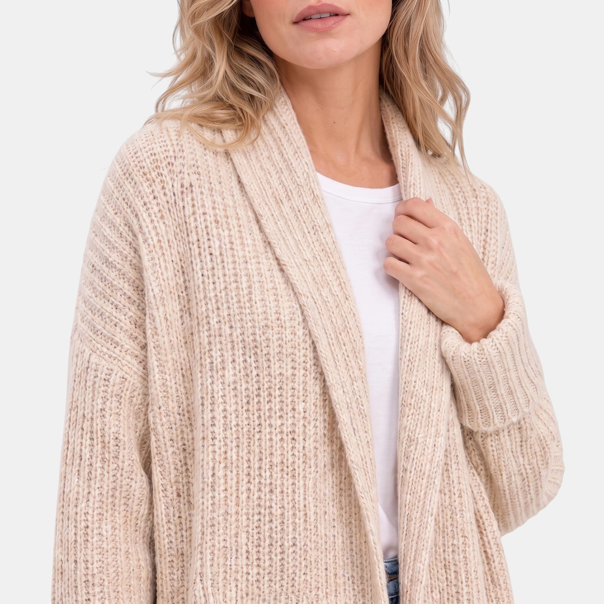 Women's Longline Cardigan with Open Front and Patch Pockets