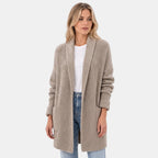 Women's Longline Cardigan with Open Front and Patch Pockets