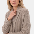 Women's Longline Cardigan with Open Front and Patch Pockets