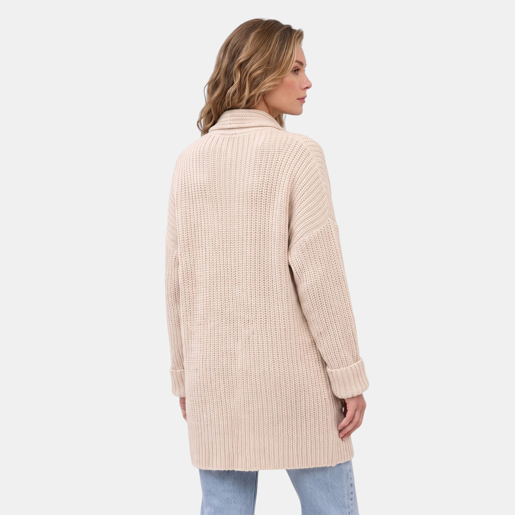 Women's Longline Cardigan with Open Front and Patch Pockets