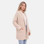 Women's Longline Cardigan with Open Front and Patch Pockets