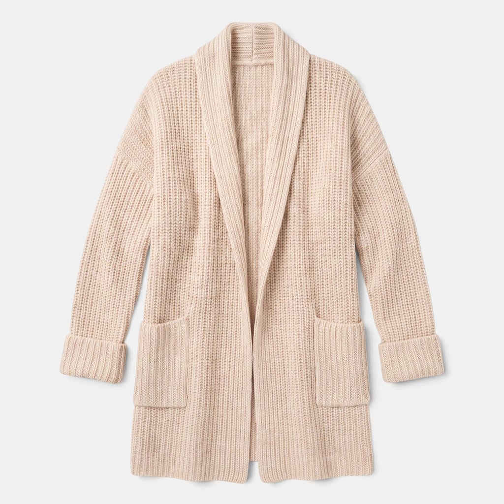 Women's Longline Cardigan with Open Front and Patch Pockets