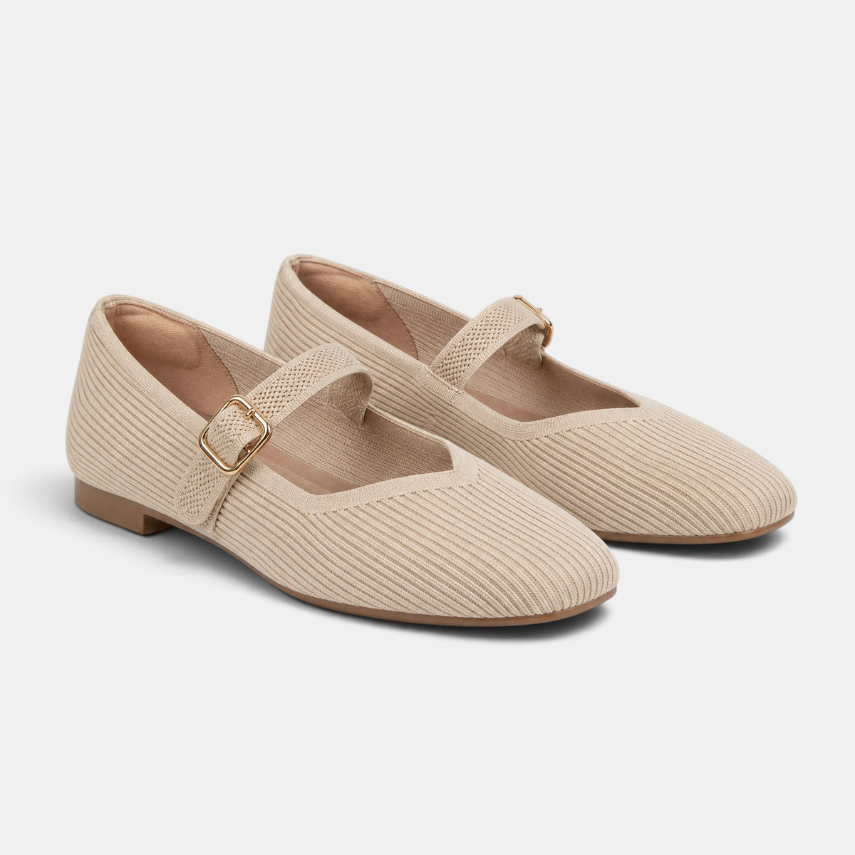 Women's Mary Jane Flats with Square Toe and Buckle Strap