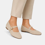 Women's Mary Jane Flats with Square Toe and Buckle Strap