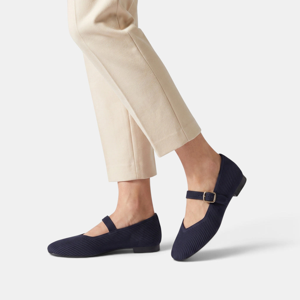 Women's Mary Jane Flats with Square Toe and Buckle Strap