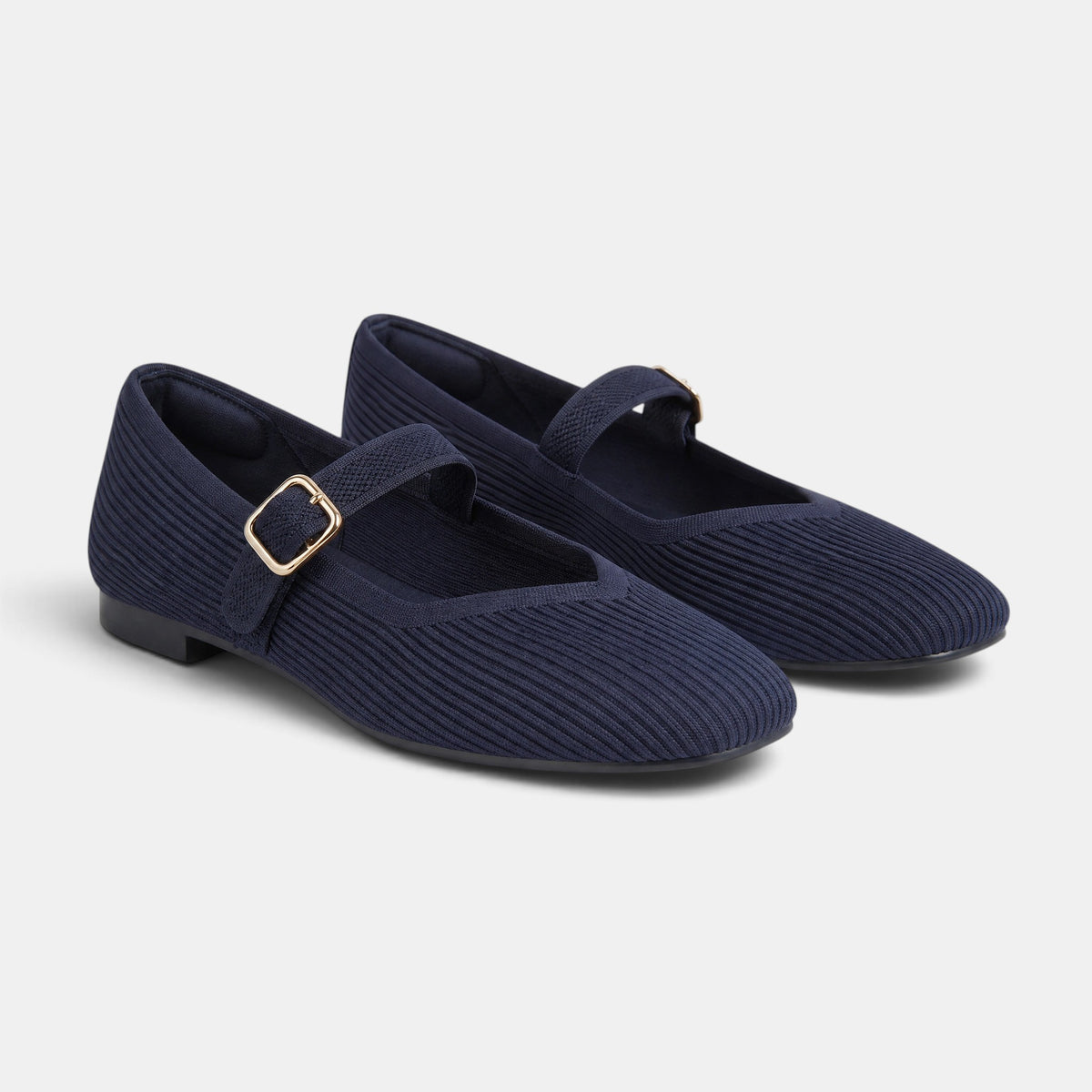 Women's Mary Jane Flats with Square Toe and Buckle Strap