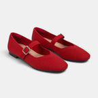 Women's Mary Jane Flats with Square Toe and Buckle Strap