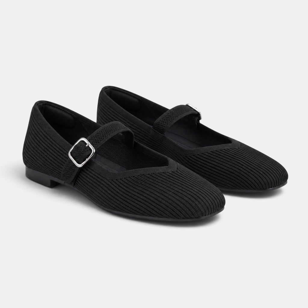 Women's Mary Jane Flats with Square Toe and Buckle Strap