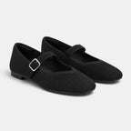 Women's Mary Jane Flats with Square Toe and Buckle Strap