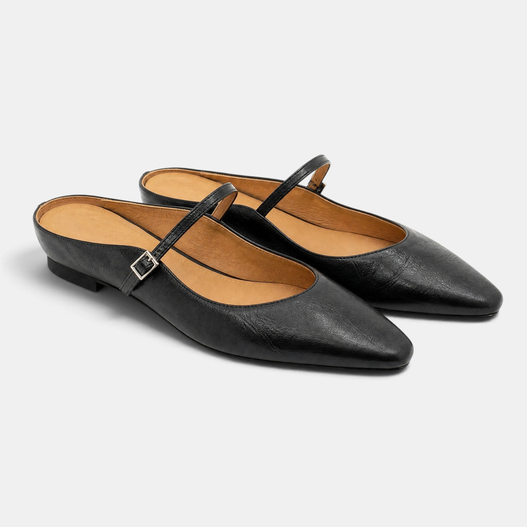 Women's Mules with Pointed Toe and Buckle Strap