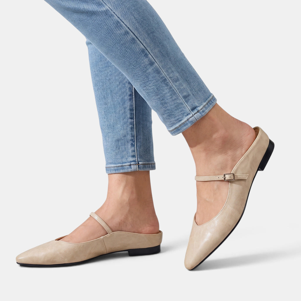 Women's Mules with Pointed Toe and Buckle Strap