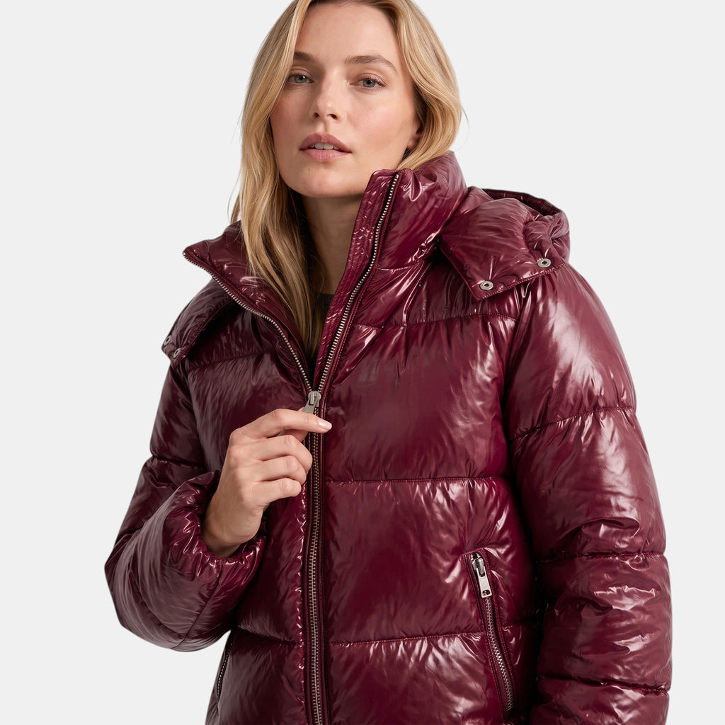 Women's Puffer Jacket with Hooded Design and Zip Front