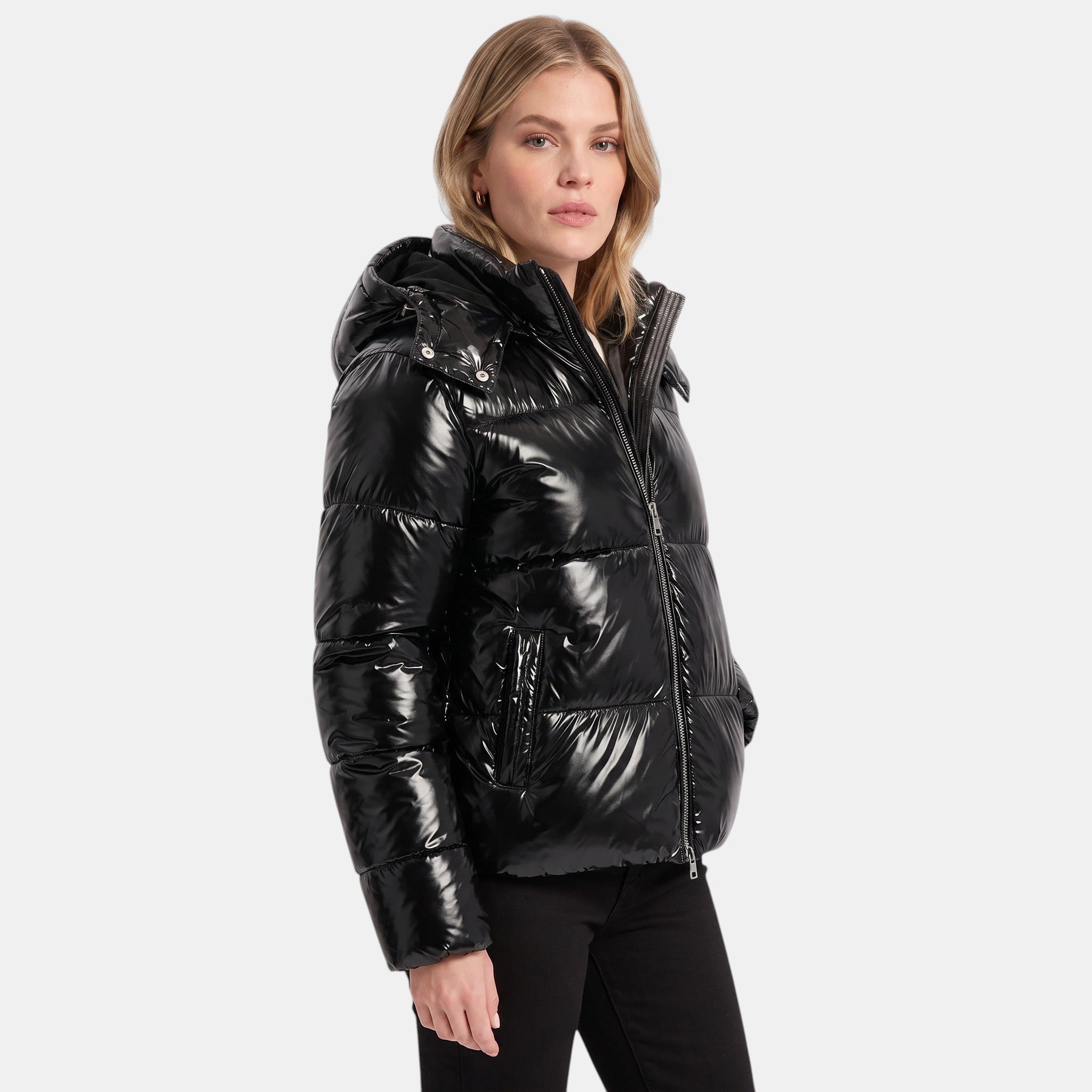 Women's Puffer Jacket with Hooded Design and Zip Front