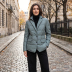 Women's Puffer Jacket with Notch Lapel and Button Front