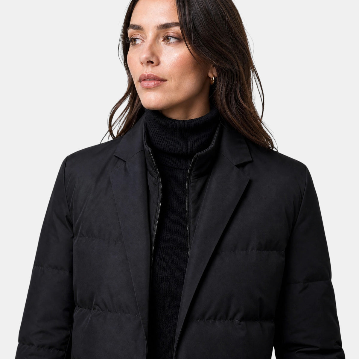 Women's Puffer Jacket with Notch Lapel and Button Front