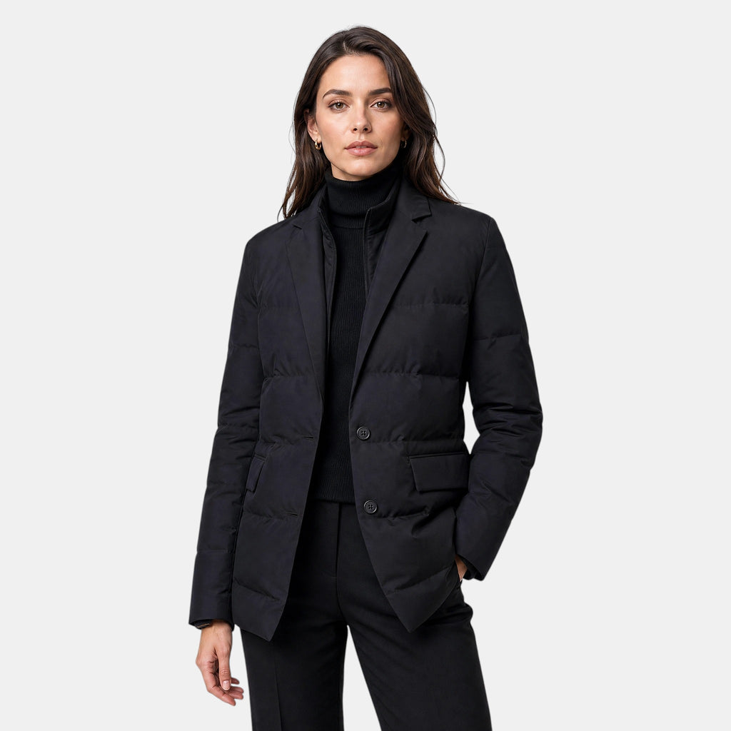 Women's Puffer Jacket with Notch Lapel and Button Front
