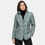 Women's Puffer Jacket with Notch Lapel and Button Front