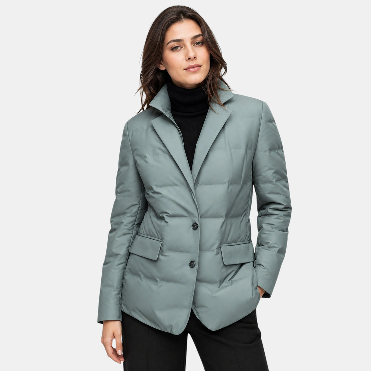 Women's Puffer Jacket with Notch Lapel and Button Front