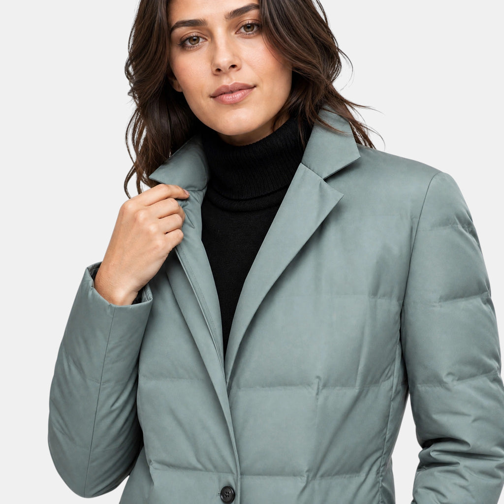 Women's Puffer Jacket with Notch Lapel and Button Front