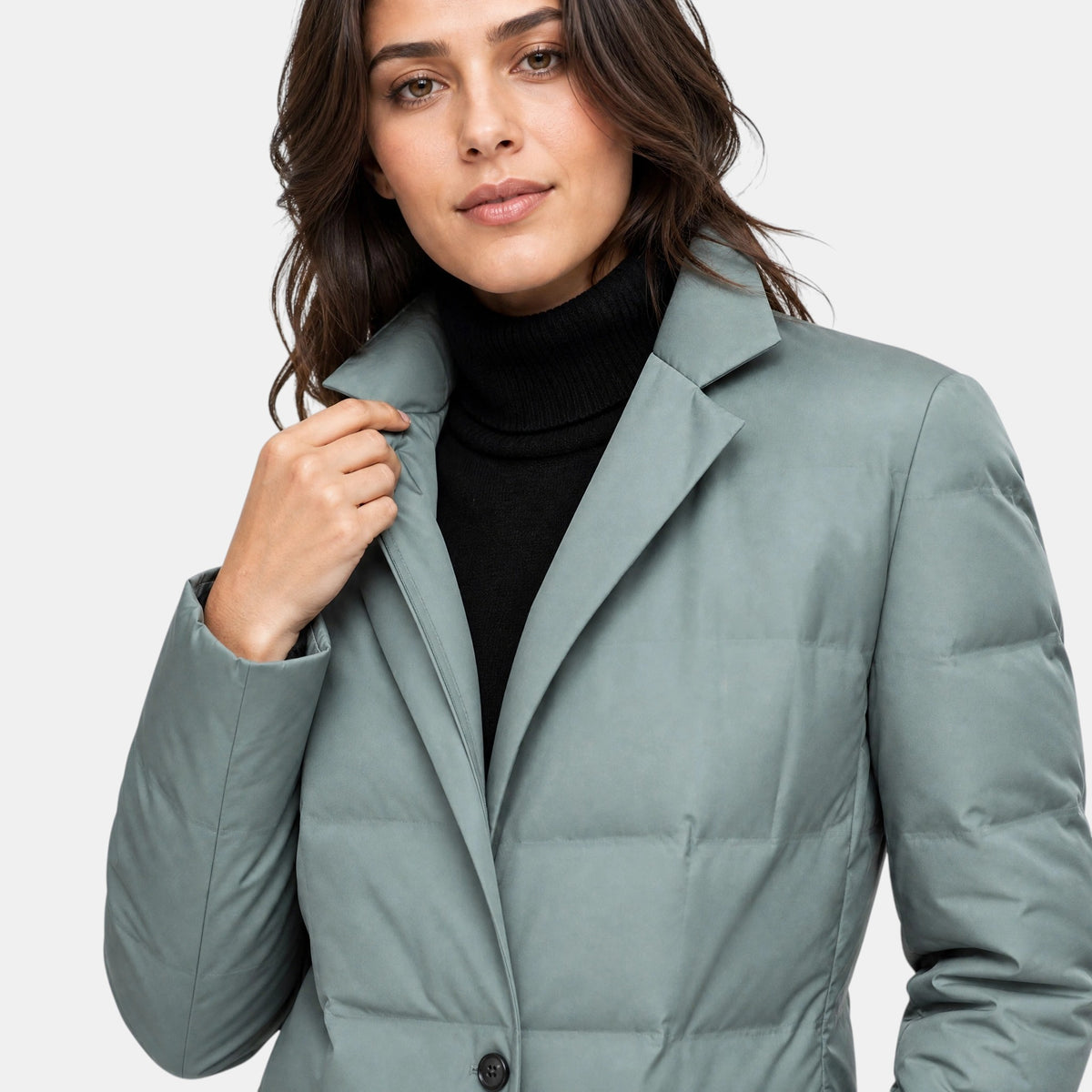 Women's Puffer Jacket with Notch Lapel and Button Front