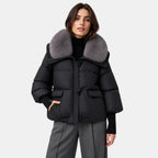 Women's Puffer Jacket with Oversized Collar and Toggle Closure