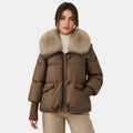 Women's Puffer Jacket with Oversized Collar and Toggle Closure