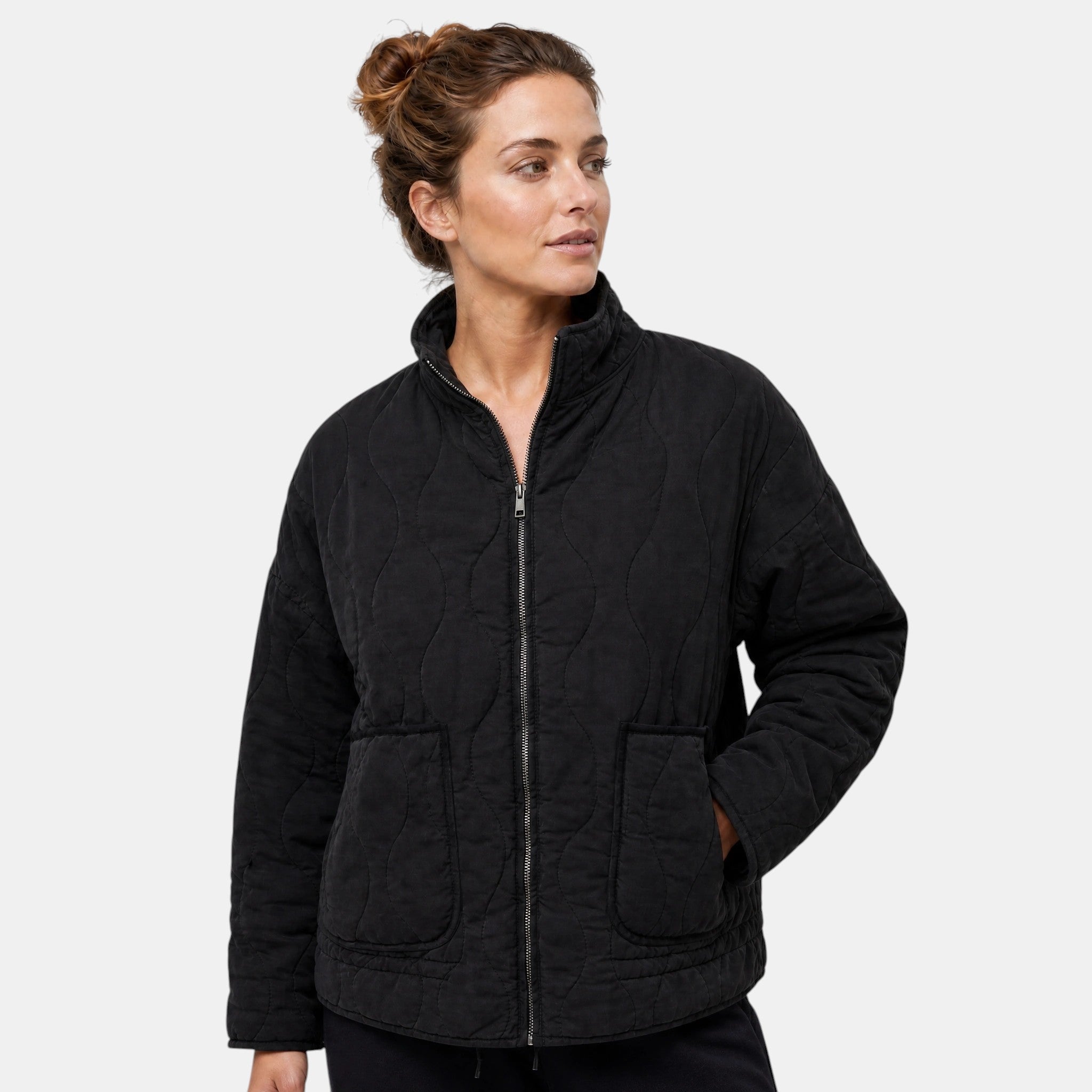 Women's Bomber Jacket with Zip Front and Patch Pockets
