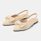 Women's Slingback Flats with Pointed Toe and Bow Detail