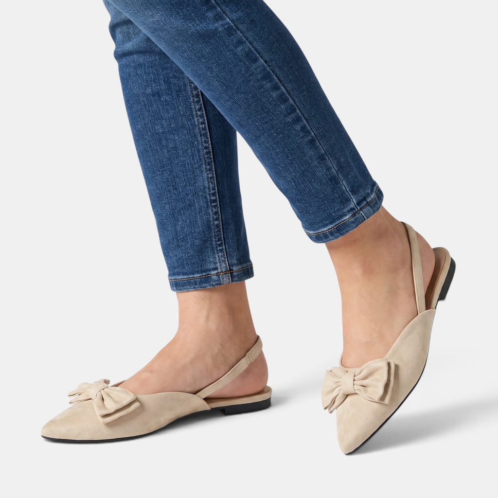 Women's Slingback Flats with Pointed Toe and Bow Detail