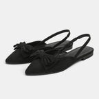 Women's Slingback Flats with Pointed Toe and Bow Detail
