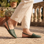 Women's Slingback Flats with Woven Upper and Buckle Strap