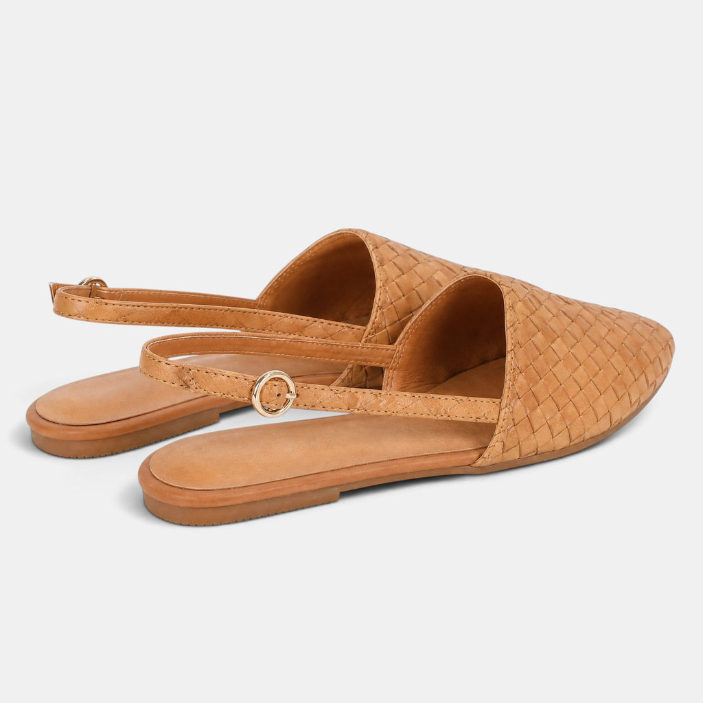 Women's Slingback Flats with Woven Upper and Buckle Strap