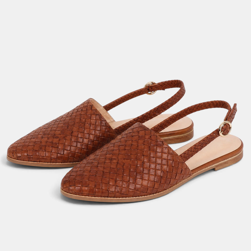 Women's Slingback Flats with Woven Upper and Buckle Strap
