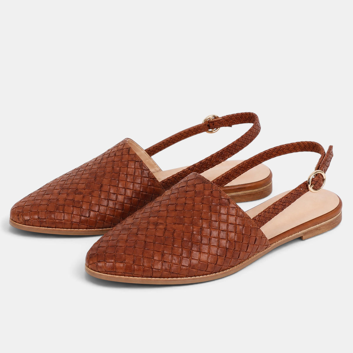 Women's Slingback Flats with Woven Upper and Buckle Strap