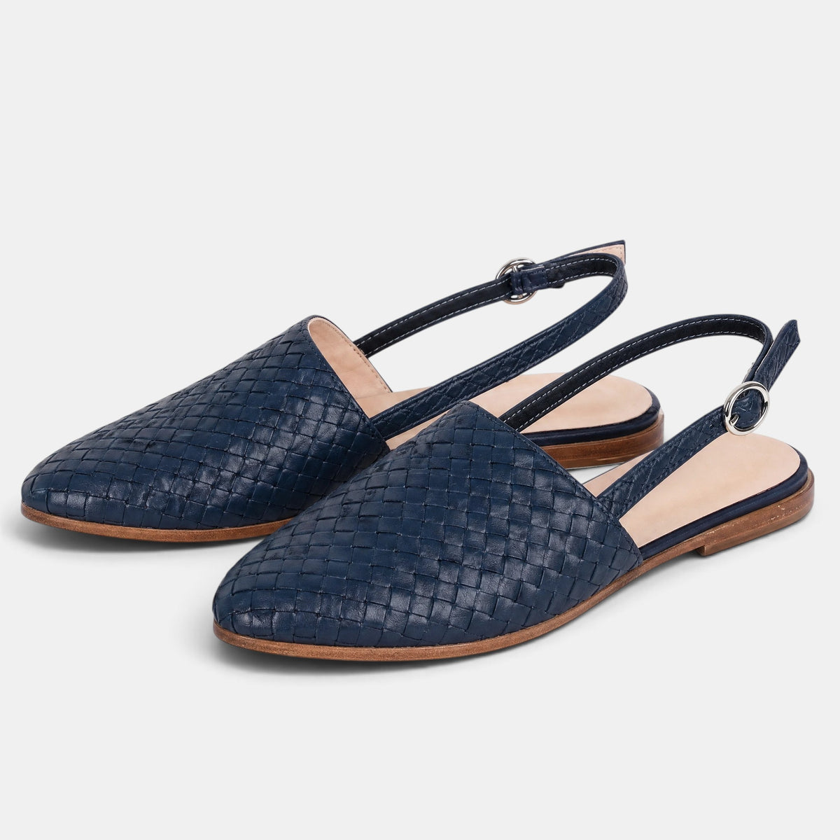Women's Slingback Flats with Woven Upper and Buckle Strap