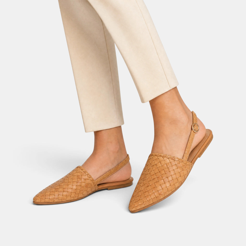 Women's Slingback Flats with Woven Upper and Buckle Strap