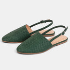 Women's Slingback Flats with Woven Upper and Buckle Strap
