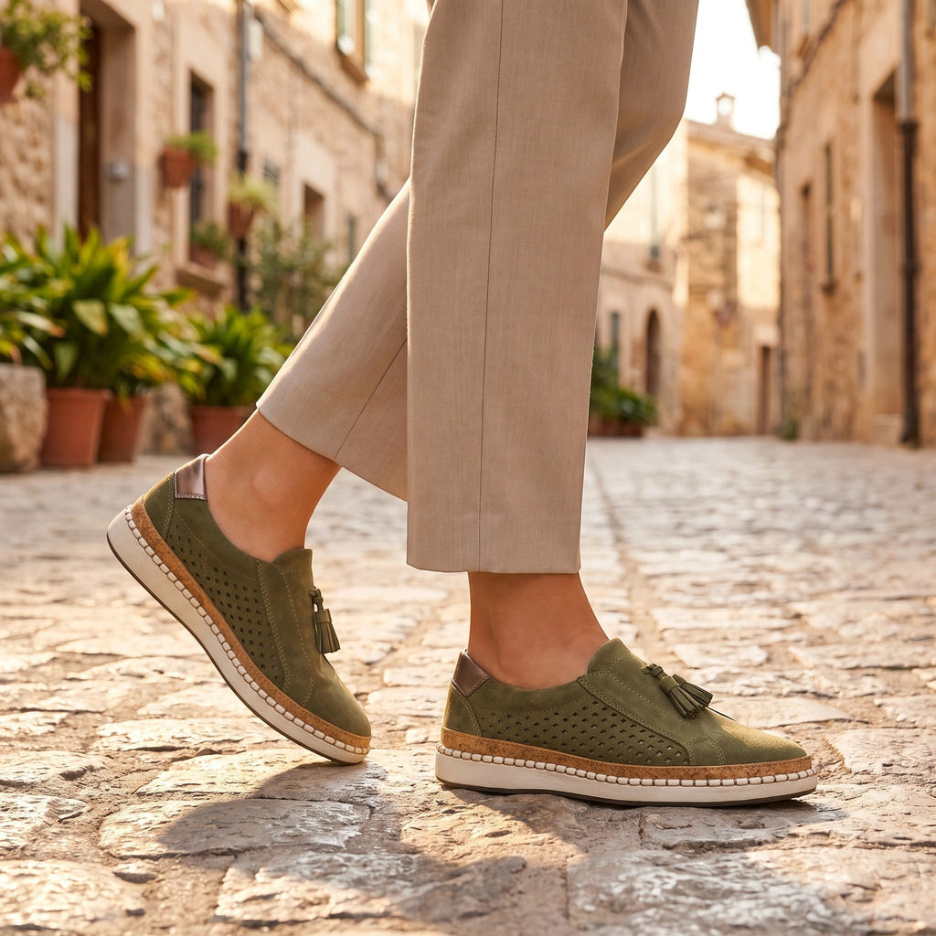 Women's Slip On Loafers with Tassel Detail and Perforated Panels